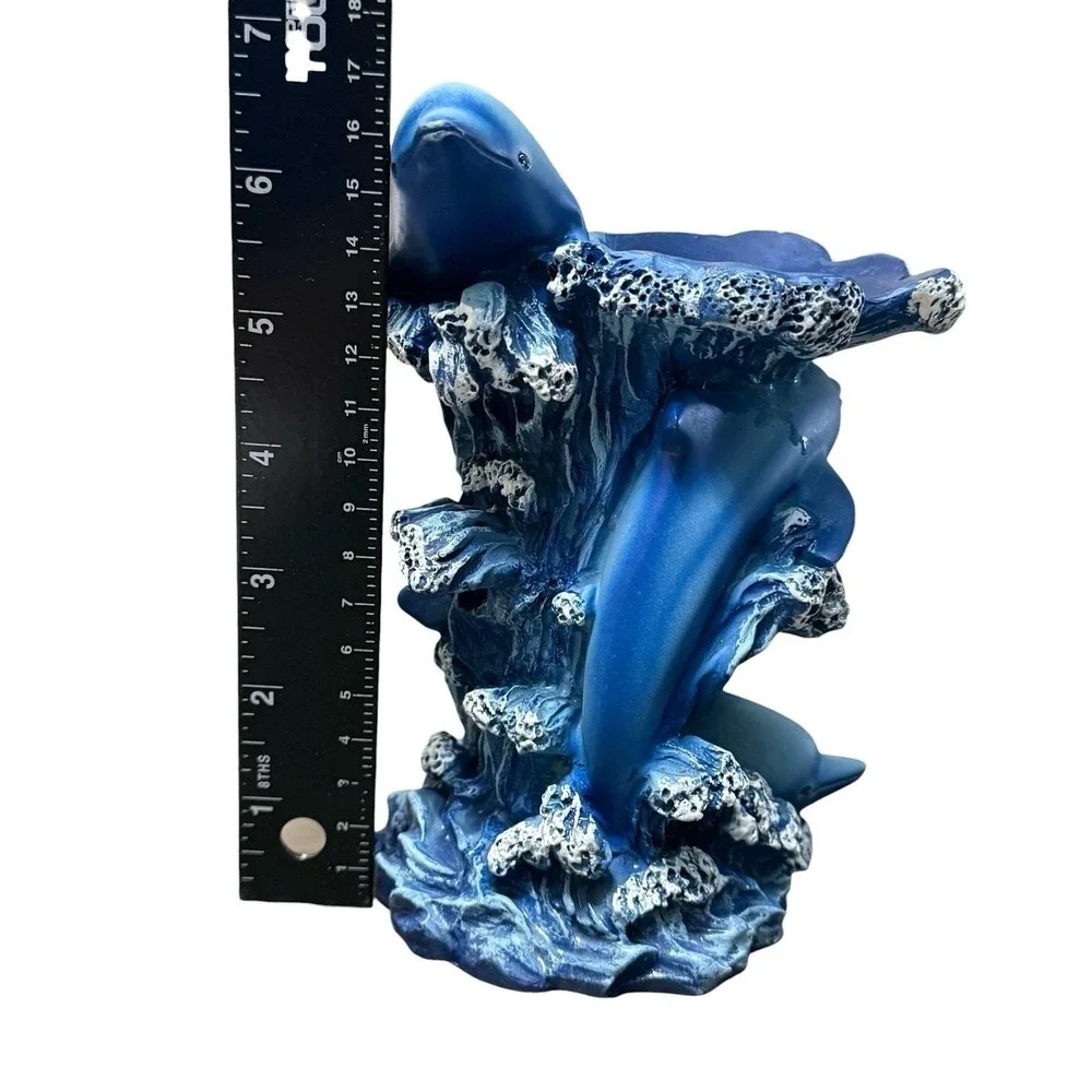 Blue Dolphin 3D Figurine Porpoise Riding the Waves 1999 Trinket Candle Holder